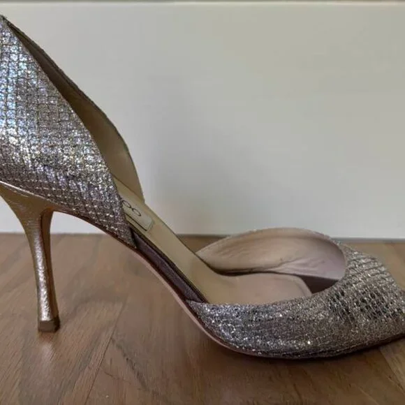 Jimmy Choo Champagne Silver Glitter D'Orsay Heels - Picture 1 of 6